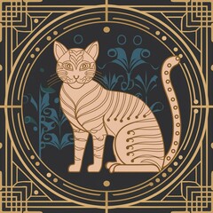 Bengal cat in art deco