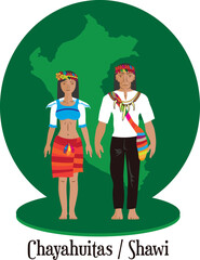 Illustration vector isolated of peruvian native people, Chayahuitas, Shawi, indigenous races.