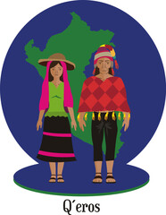 Illustration vector isolated of peruvian native people, 
Q´eros, indigenous races