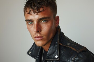 Fototapeta premium Young Man With Leather Jacket