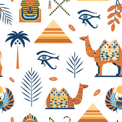 Egypt Travel Pattern with Camels and Pyramids