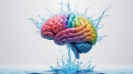 A brain, adorned with the hues of the rainbow, embodies the interconnectedness of knowledge and the vastness of human intellect.
