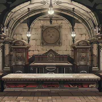 Silent Crypt Adventure Battle Map with Sarcophagi and Murals Gen AI