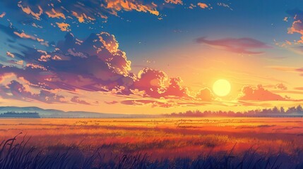 Fototapeta premium breathtaking sunset over tranquil field landscape ai generated artwork