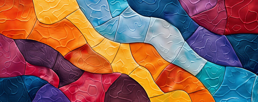Colorful background with abstract, patchwork quilt patterns.