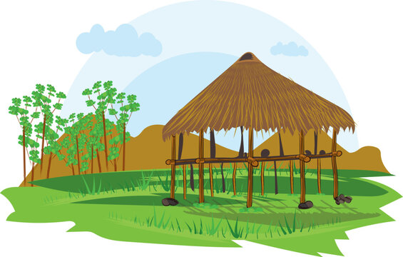illustration vector of a native house on a white background, native indigenous Embera, Colombia.