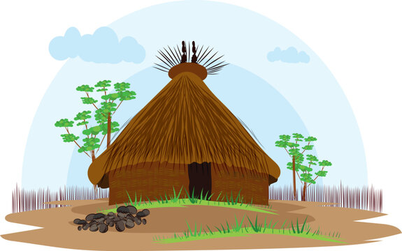 illustration vector of a native house on a white background, native indigenous Kogui, Colombia.