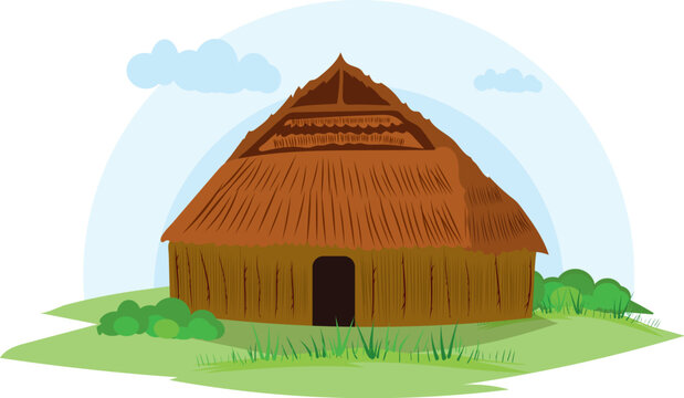 illustration vector of a native house on a white background, native indigenous Ticuna, Colombia.