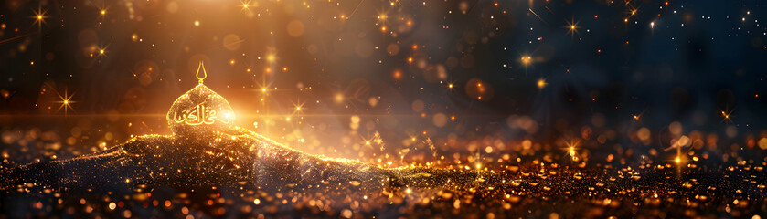 Naklejka premium Eid Mubarak Calligraphy and Stars A Festive Greeting with Celestial Theme for Eid Al Adha