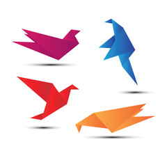 set of origami birds, colored design