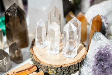 bright diamonds stand on a wooden board