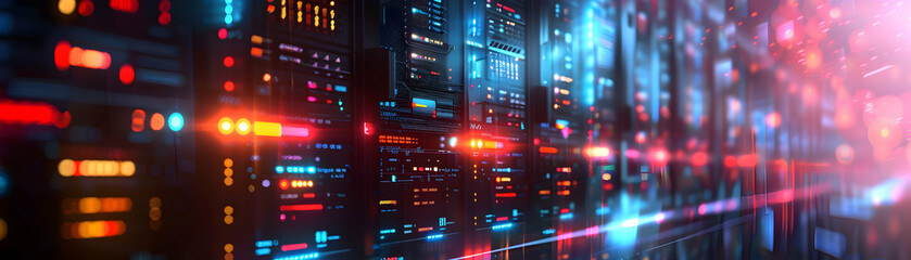 Obraz premium Photo Realistic ERP Interface and Server Icon with Copy Space for System Tools Concept Ideal for Enterprise Management IT Infrastructure Visualization