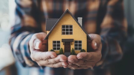 closeup of hands holding a model house real estate and property investment concept rejected stock photo