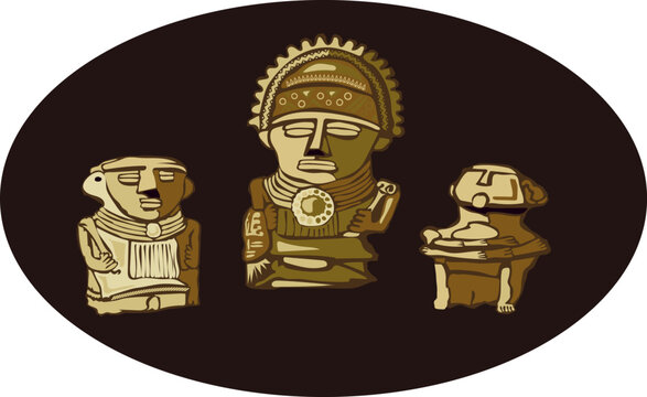 Illustration vector isolated of Muisca sculpture, indigenous clay sculpture, Colombia.