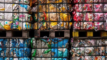 Stacked Bales of Recycled Material in Storage