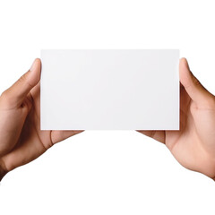 Hands holding a white card realistic PNG