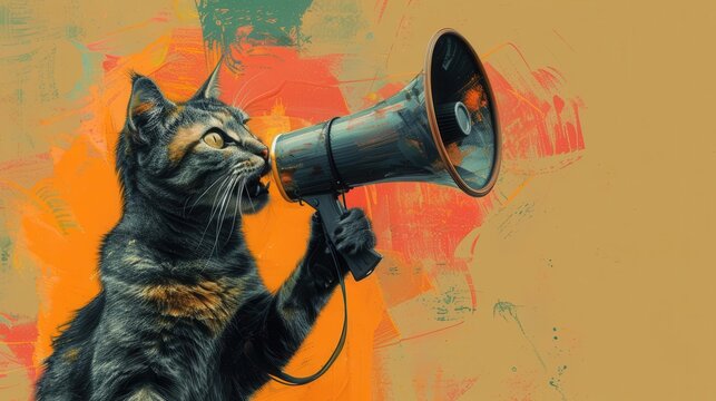 confident cat activist holding a megaphone aigenerated digital art