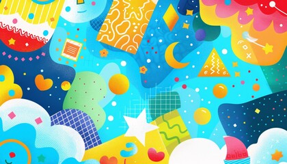 Fototapeta premium Playful Background with Bright Colors and Fun Patterns Ideal for UXUI Design 
