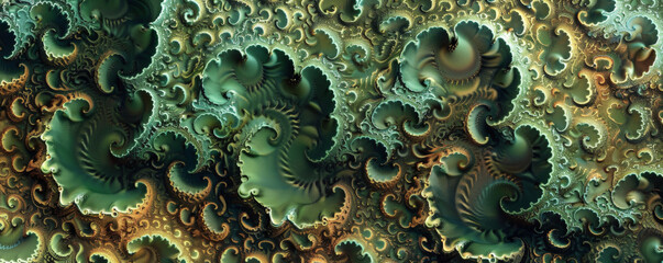 A fractal with organic, plant-like shapes in varying shades of green and brown.