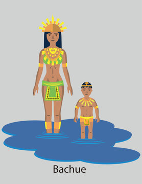 Illustration Vector Isolated of native indigenous Goddess - Bachue, Primal mother, Muisca, Chibchas