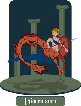 illustration vector isolated of  mythical creature, Ictiocentauro, greek mithology
