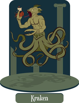 illustration vector isolated of  mythical creature, Kraken, greek mithology