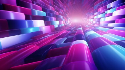 Fototapeta premium Abstract glowing tunnel of colorful rectangular and cylindrical shapes.
