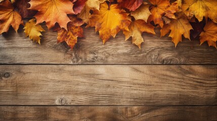 Autumn Leaves on Wooden Background