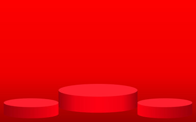 Red color banner, podium, advertisement, free space, hot banner, new year, sale 