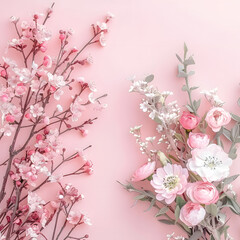 Obraz premium Decorative pastel pink flower with pink background with sakura and beautiful flower 