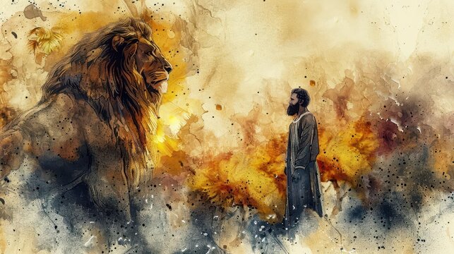 daniel in the lions den a fearless faith digital watercolor painting