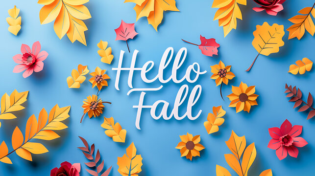 Words "Hello Fall" on autumn background