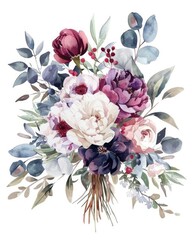 Fototapeta premium Romantic Winter Bouquet in Watercolor Illustration for Wedding Celebration