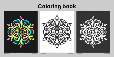 mandala shape coloring book. Isolated on white and black background. accompanied by colored contour.