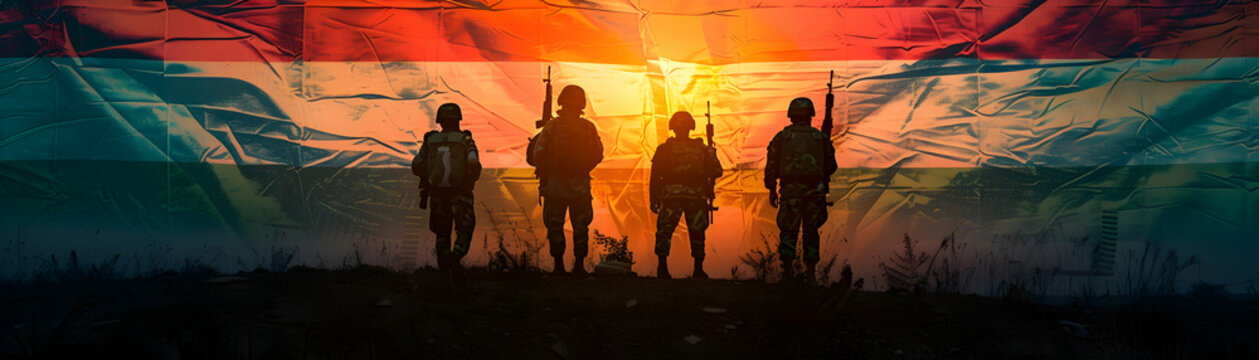 Indian Army Soldiers Silhouetted With Tricolor Flag   Symbolizing Bravery and Patriotism