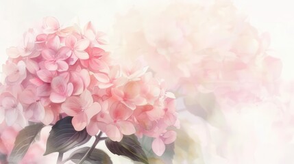 delicate watercolor composition of pink hydrangea flowers soft floral illustration