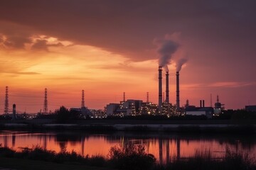 Industrial Power Plant at Sunset