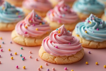 Close-Up of Frosted Sugar Cookies With Sprinkles