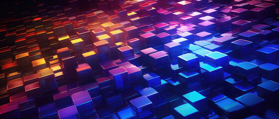 Obraz premium Futuristic Digital Cube Landscape in Neon Tones