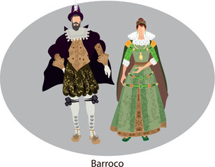 Illustration vector isolated of Baroque, traditional costumes.