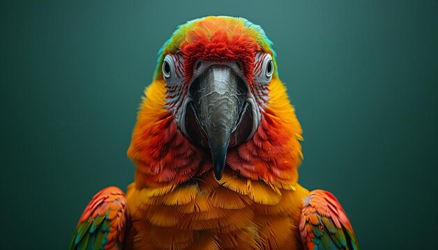 Green screen with a 3D realistic parrot selective focus, exotic, vibrant, Fusion, soundstage backdrop
