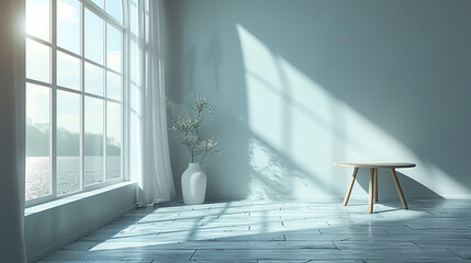 Obraz premium Clean Dining Room A minimalist dining room with a simple table and chairs