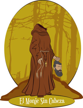 Illustration vector isolated of Colombian Mythical creatures, Monje Sin Cabeza, headless monk.
