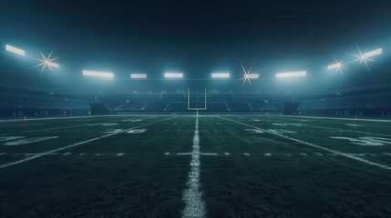 dramatic football field illuminated by bright stadium lights at night sports arena atmosphere