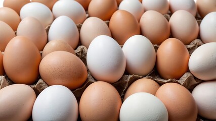 Eggs arranged neatly in a bowl on a plain white background, showcasing fresh organic ingredients from nature