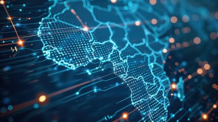 Obraz premium dynamic digital map of africa showcasing global connectivity and data exchange technology concept