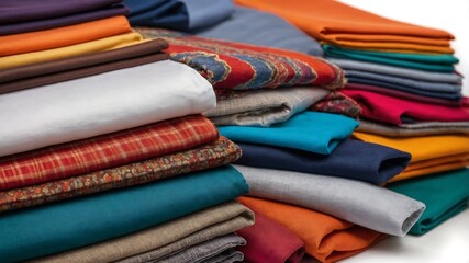 Many colored fabrics arranged together in many pieces, beautiful colors.