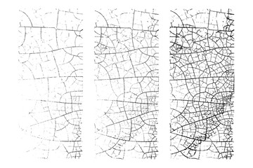 Obraz premium Vector natural texture vertical backgrounds set. Vector overlay textures of cracked surface. One colour graphic resources.