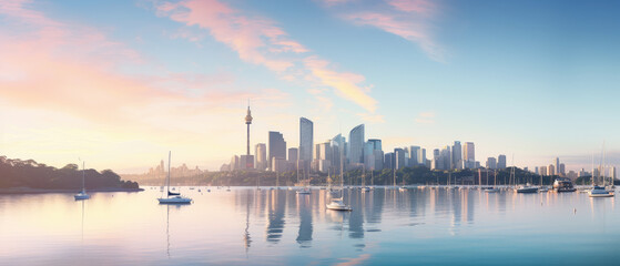 Fototapeta premium Serene City Sunset by the Water