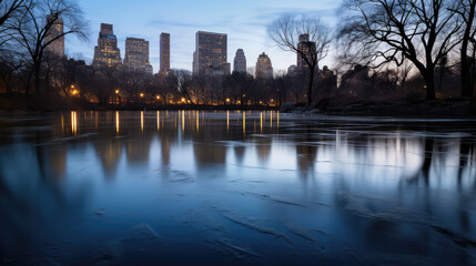 Serene Twilight Cityscape Reflected in Water